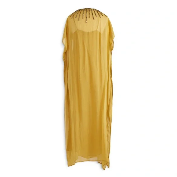 J. Peterman Company The Evening Caftan Gown Beaded Maxi Dress MuMu Yellow Gold M - Picture 16 of 16